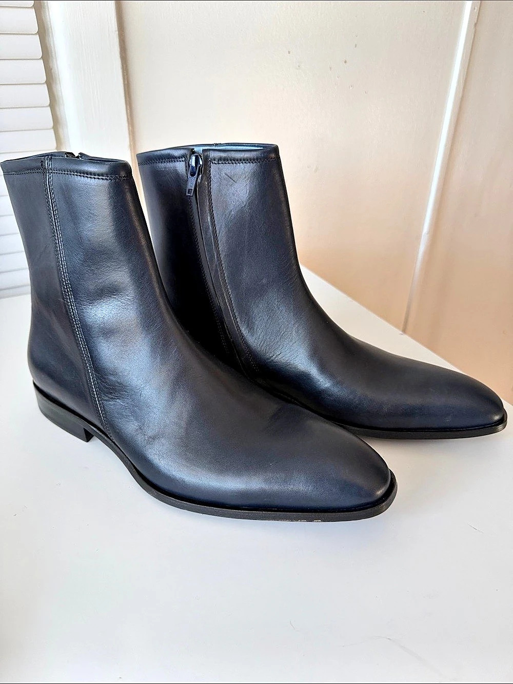 SIR. The Label "DEAR SIR" Navy Blue Leather Zip Ankle Boots EU 40